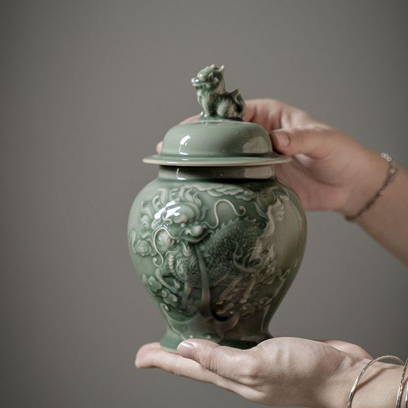 中国美術 茶筒 茶器 茶入れ 青磁 茶道具 麒麟紋 送料込み 中国美術 茶筒 茶器 茶入れ 青磁 茶道具 麒麟紋 送料込み 中国
